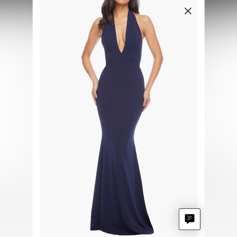 Dress the Population Blue Halter Backless Gown